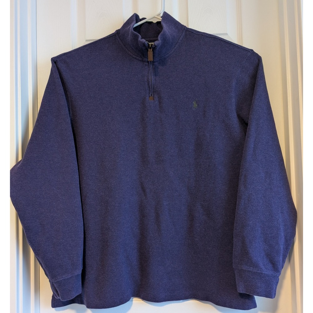 Polo Ralph Lauren Mens XXL Purple 1/4 Zip Cotton Pullover Sweater Pony Logo NICE - Picture 2 of 6